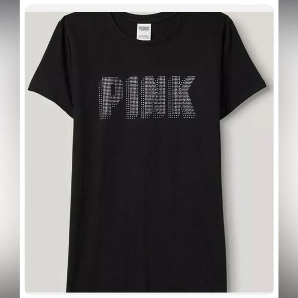 Victoria's Secret PINK Black Silver Shine Rhinestone Bling Tee Shirt - Picture 1 of 5